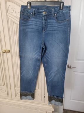 Women’s Blue Denim Jeans with Lace Cuff
